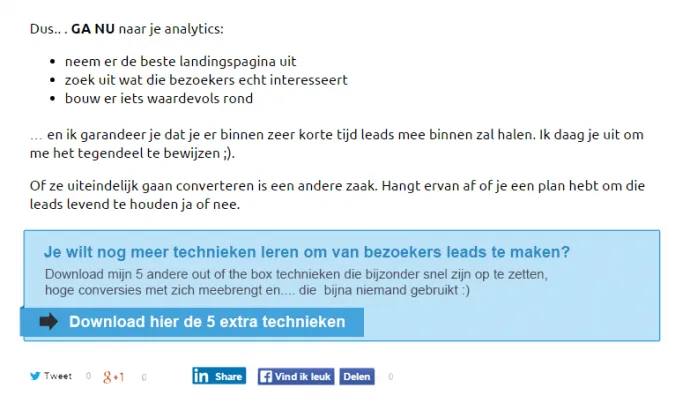 Voorbeeld call-to-action om lezers nog meer in de content te trekken