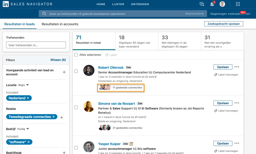 LinkedIn Sales Navigator filter