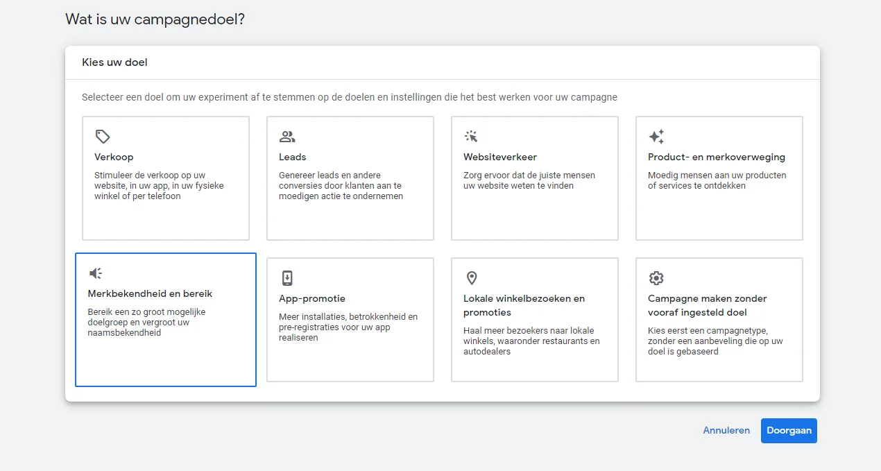 Google Ads campagnedoel kiezen
