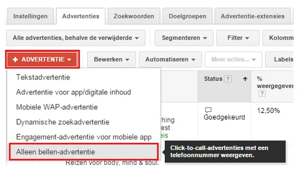 AdWords alleen bellen advertentie aanmaken