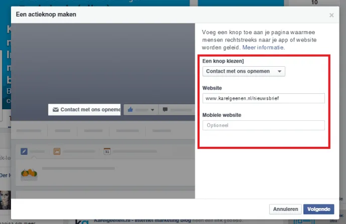 Facebook button kiezen