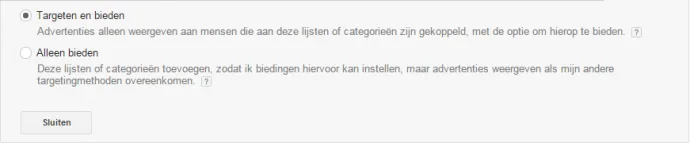 Schermafbeelding: bodaanpassing of ook targetting